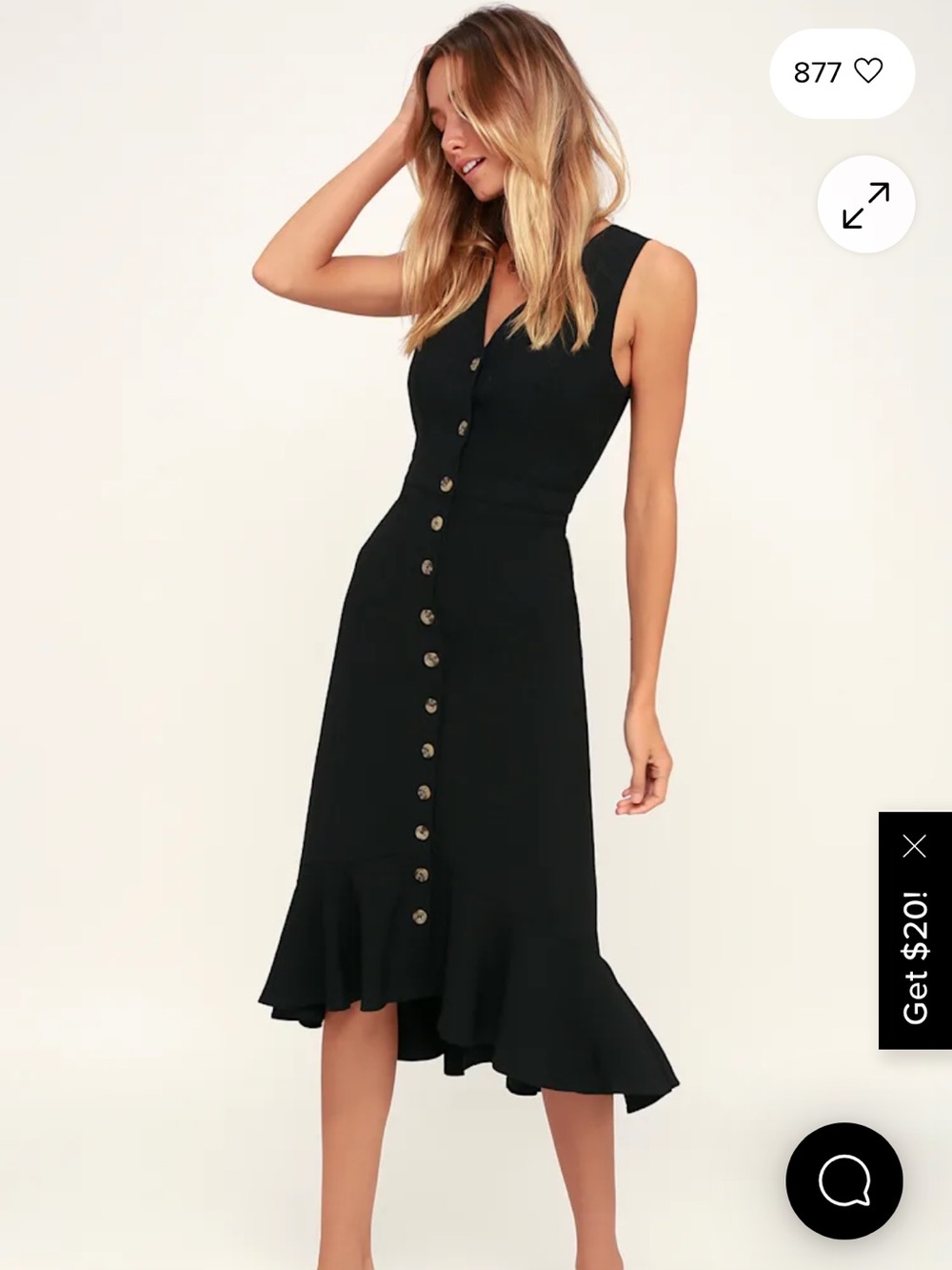 Gilli Black Sleeveless Button Midi Dress